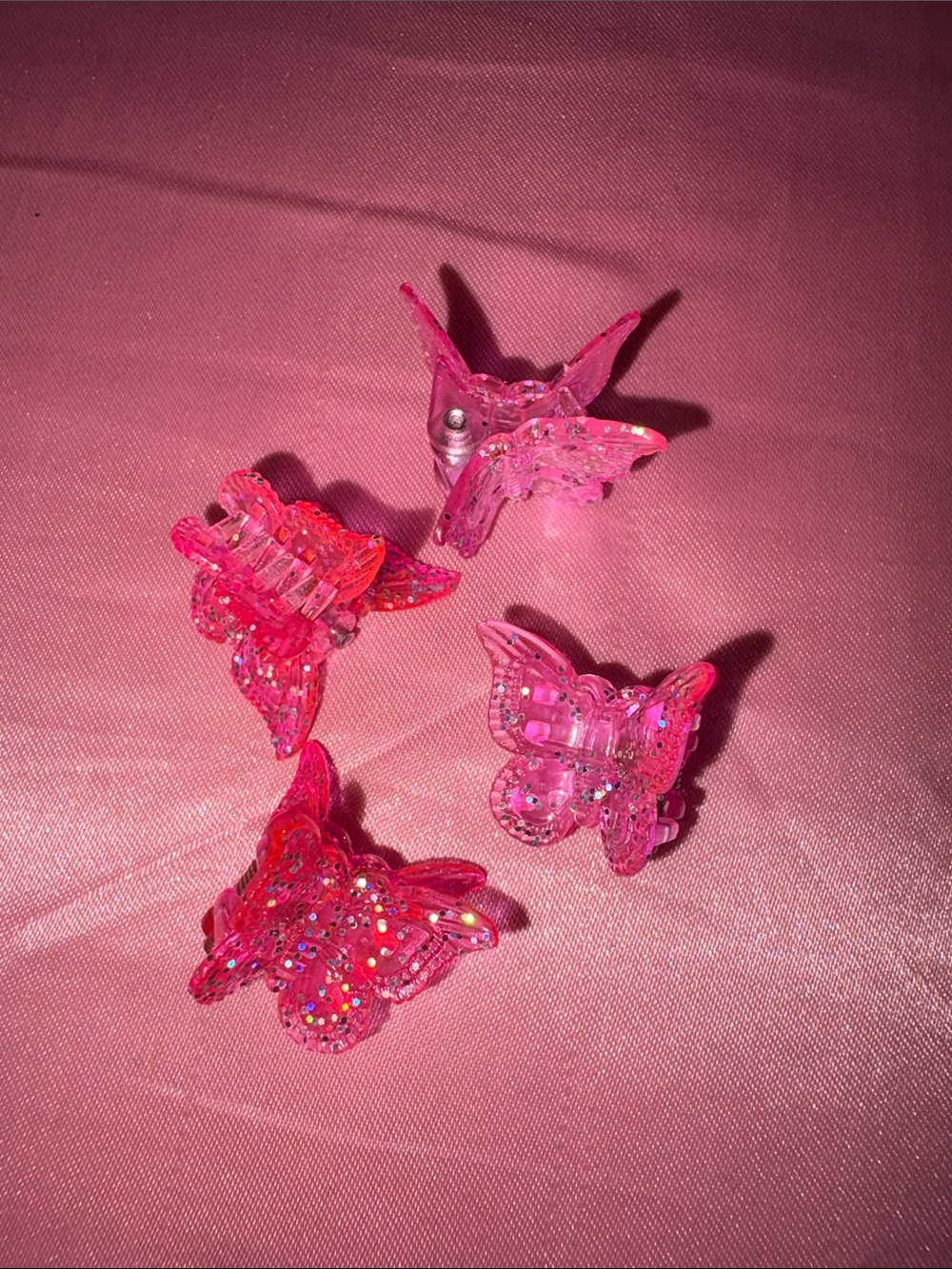 Pink Glitter Butterfly Hair Clips - Set of 4